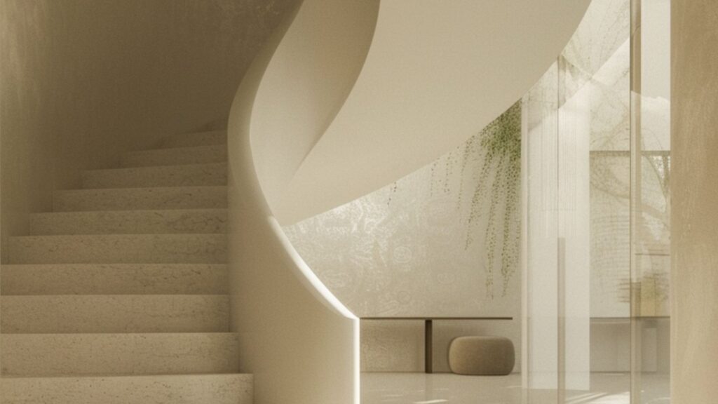 Minimalist staircase and light-filled interior symbolising financial freedom through thoughtful wealth planning.
